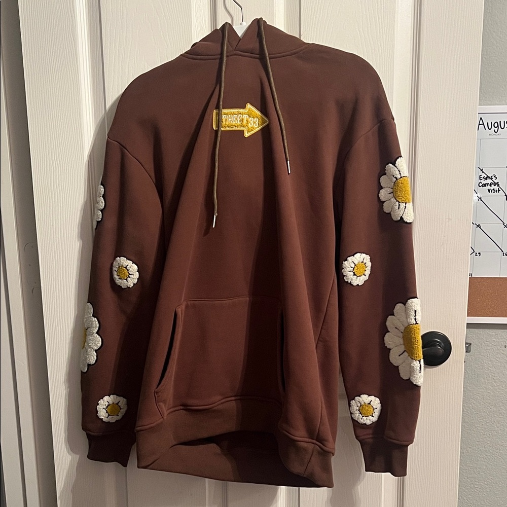 Brown Floral Hoodie Sweater